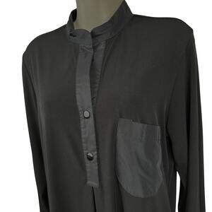 Kozan Blouse Top Tunic 1/4 Snap Relaxed Mandarin Collar Black S Classic Timeless
